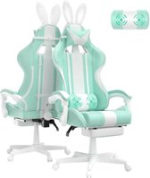 Soontrans-Gamingstoel-Ergonomische Gamingfauteuil-Voetsteun PC -Stoel Gamingstoel-Hoofdsteun-Lendenkussen-Racecomputerstoel Met Konijnenoren-Ergonomische Bureaustoel-Mintgroen