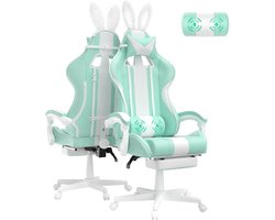 Soontrans-Gamingstoel-Ergonomische Gamingfauteuil-Voetsteun PC -Stoel Gamingstoel-Hoofdsteun-Lendenkussen-Racecomputerstoel Met Konijnenoren-Ergonomische Bureaustoel-Mintgroen
