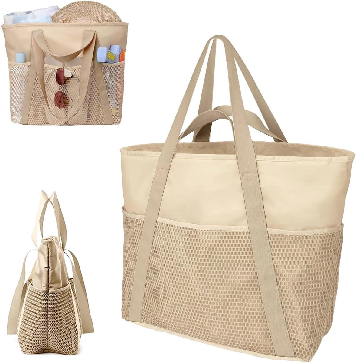 Grote waterdichte strandtas voor dames – Opvouwbare shopper tas van Oxford stof voor strand, zwembad en vakantie met familie.
