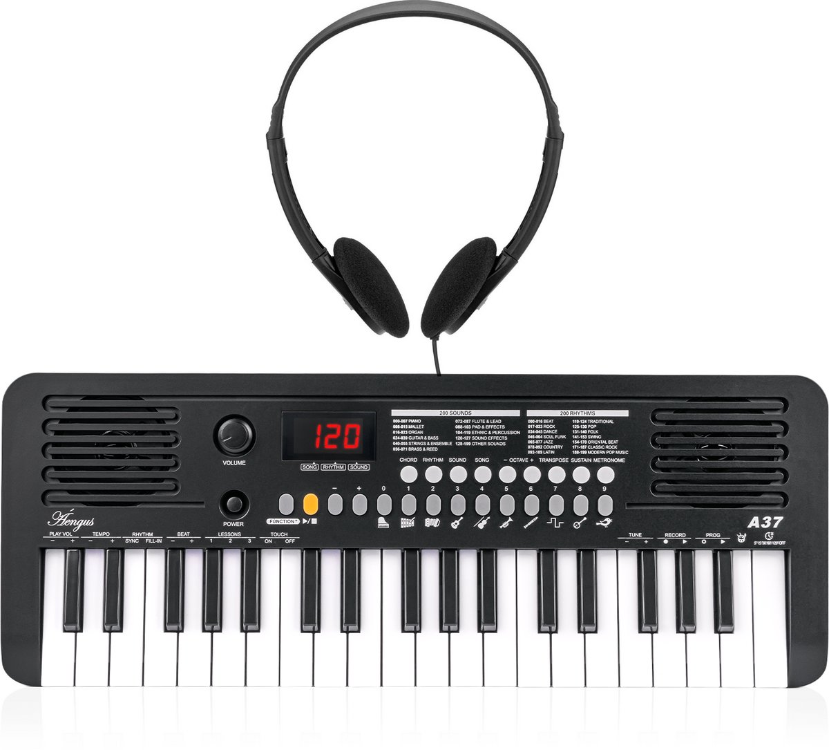 Aengus Keyboard Piano Keyboard Kind met 37 toetsen - Aanslaggevoelige Toetsen - USB-C MIDI - inclusief Stereo Koptelefoon
