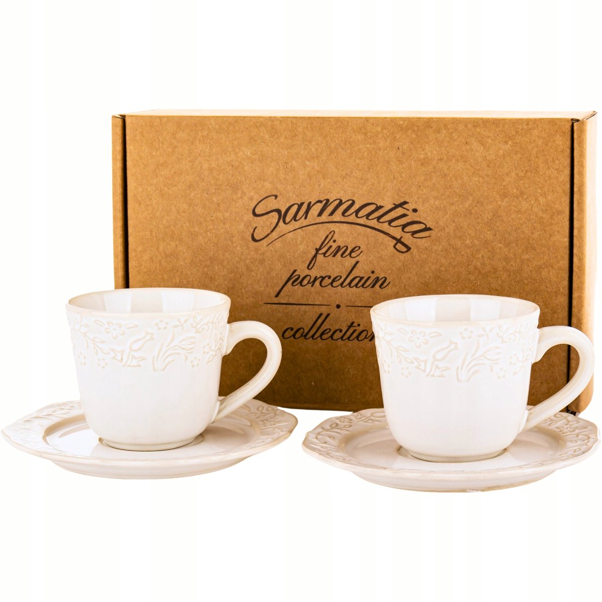 2x Porseleinen Espressokopjes met Schotels 120 ml - Sarmatia