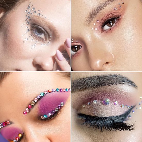 Glitterstenen gezicht zelfklevend, 12 vellen strass-steentjes zelfklevende kristallen stickers met pincet voor gezichtsmake-up, vingernageldecoraties en vakantie-accessoires (meerkleurig