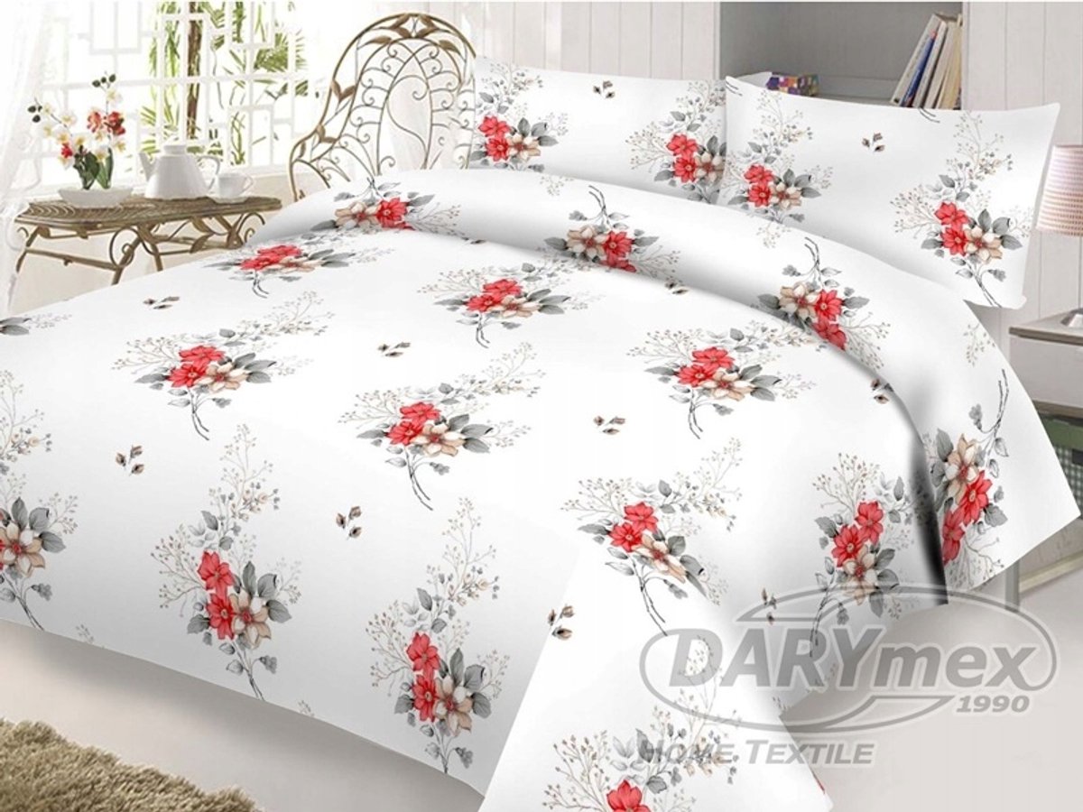 Darymex Katoen Satijn Beddengoed 220x200cm Bloemen Ecru Rood Beige
