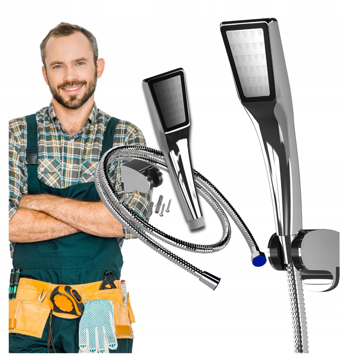 Doucheset Chroom met Handdouche, Slang en Houder