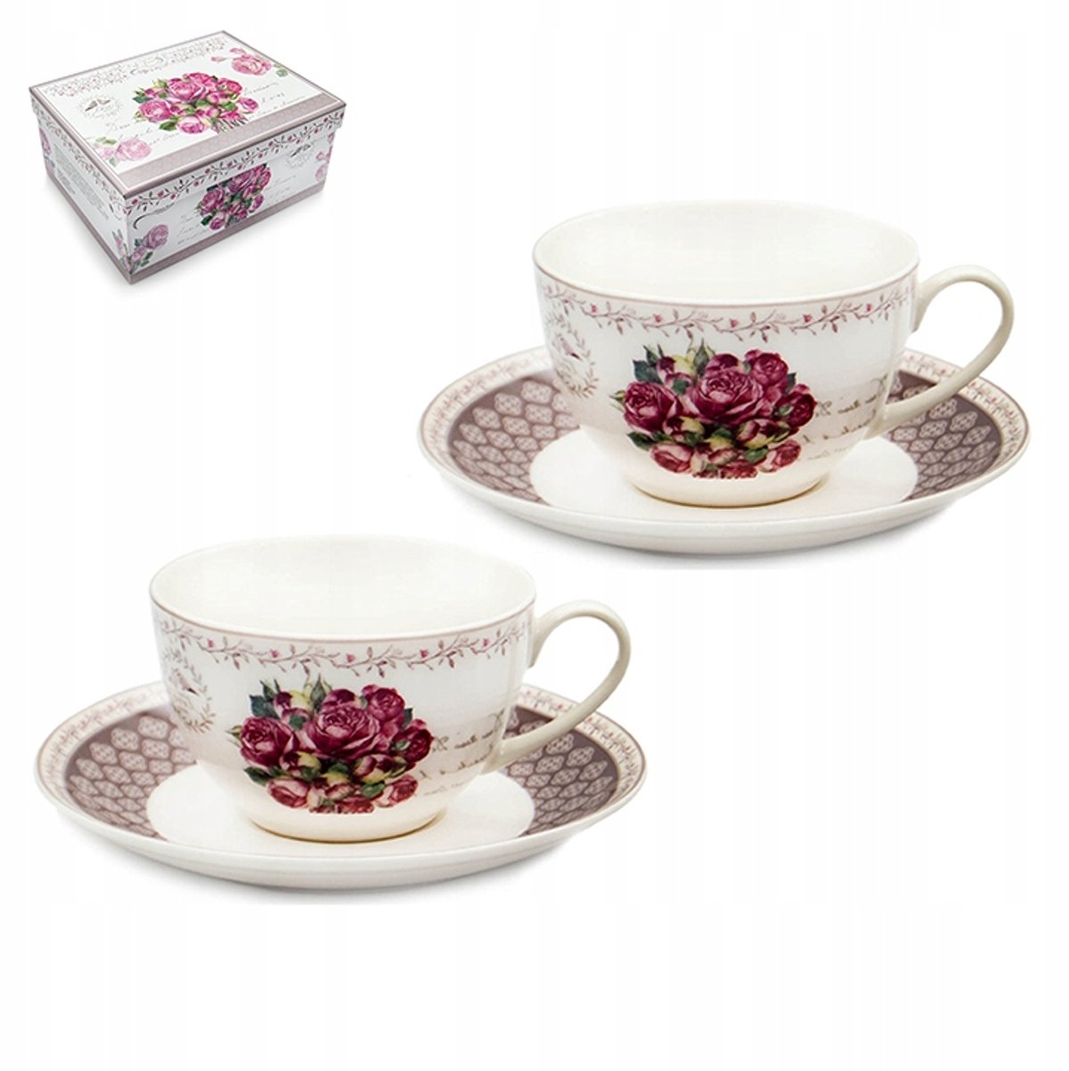 Bella Fiore Porseleinen Bekers met Schaaltjes (270 ml, 4-delig)