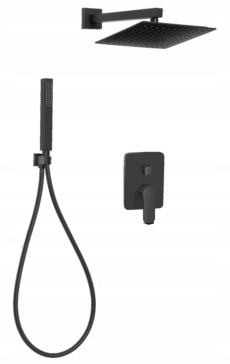 Invena Siros Doucheset Mat Zwart - Inbouw, Regendouche 25cm
