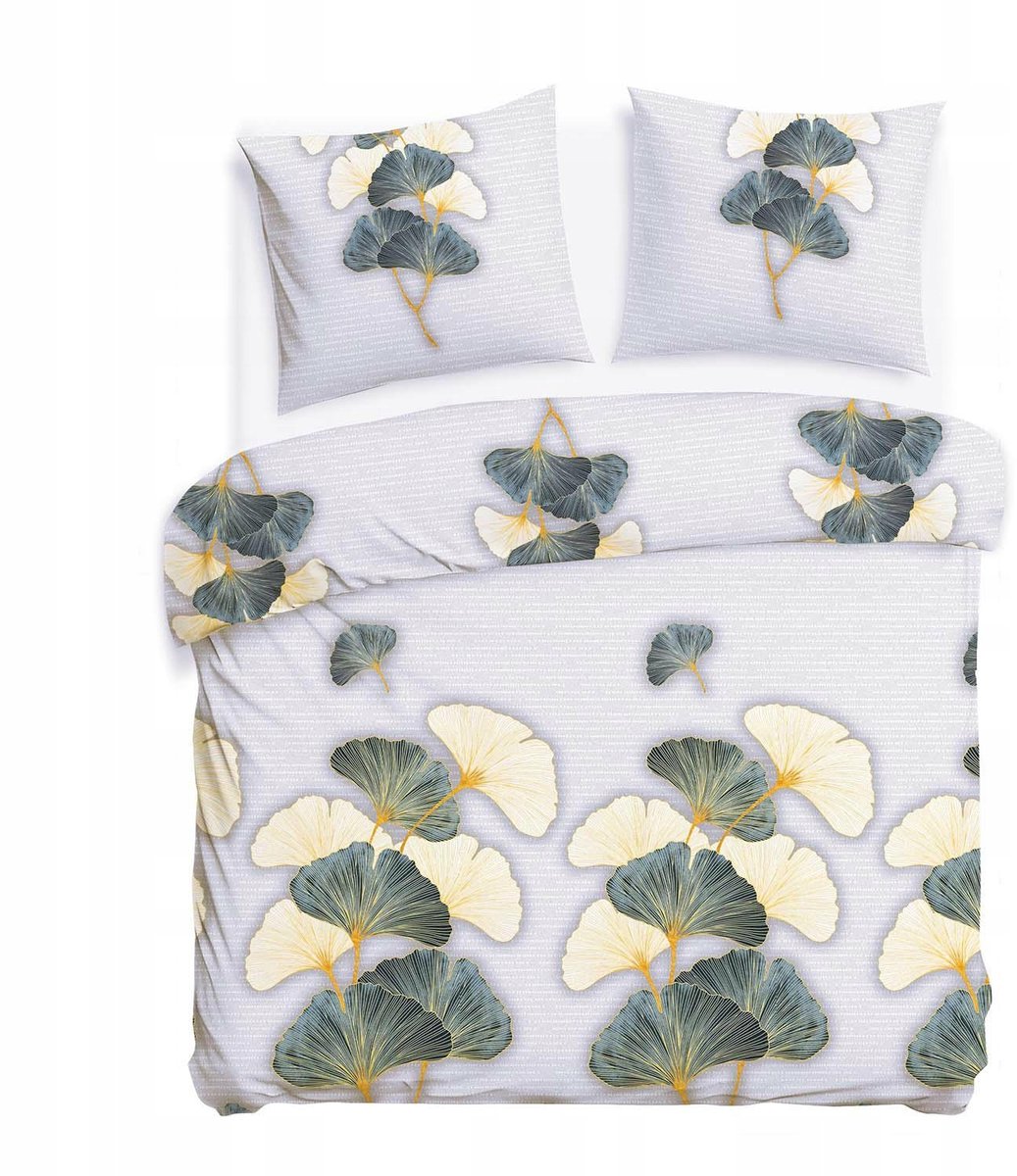 Flanel Flanellove Beddengoed 180x200cm Grijs Groene Bladeren