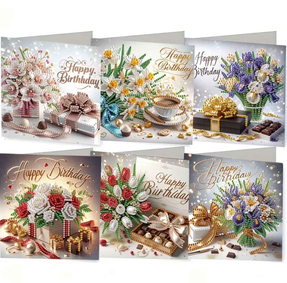 6 Diamond Painting Verjaardagskaarten