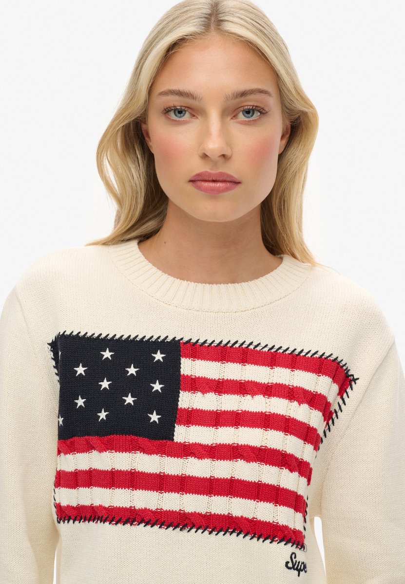 AMERICANA FLAG CREW KNIT Creme