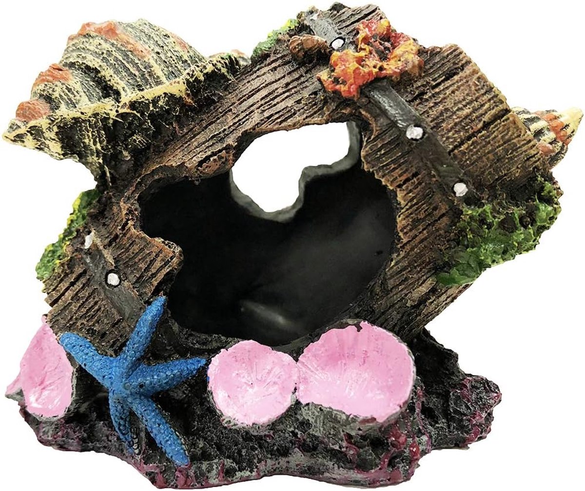 Daity Gebroken aquarium emmer met schelp decoratie - Betta vis grot schuilplaats aquarium emmer decoratie
