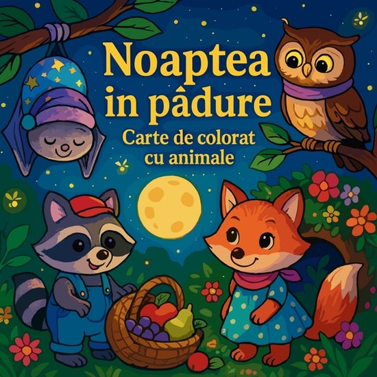 Noaptea în pădure - Carte de colorat cu animale - cover