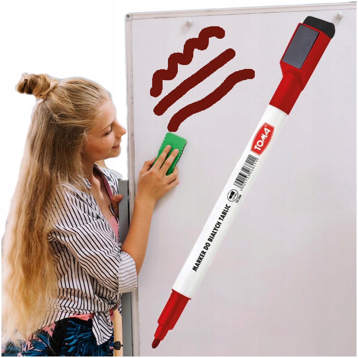 Toma Rode Whiteboard Marker met Magneet & Gum - School & Kantoor
