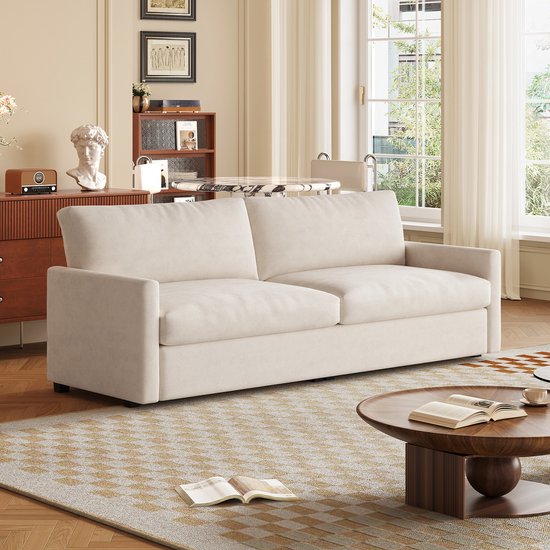 Canapé Guyii Furniture, canapé moderne en velours 2 places – Mousse moelleuse, ressorts de Premium et structure robuste – Beige