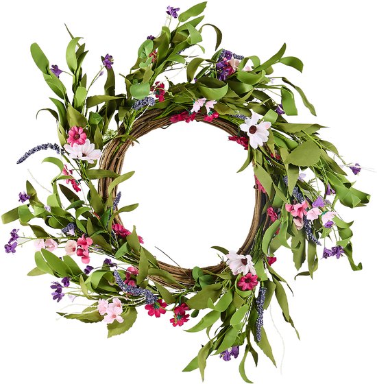 VEVOR Decoratieve Krans 55,88cm Deurkrans Seizoenskrans Roze Groen met Madeliefjes Het Hele Jaar Door