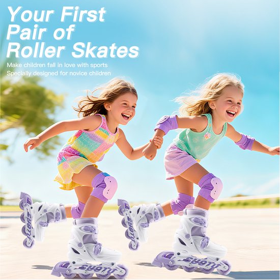 NEMONE Rolschaatsen voor meisjes en kinderen, 4 maten, verstelbaar, blauw, violet, rolschaatsen voor kinderen, binnen en buiten, meisjes