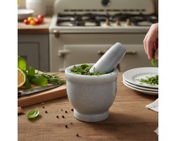 Vijzel en Stamper van Marmer – Natural Stone Mortar and Pestle | Small White Mortar Bowl, Spice Grinder & Garlic Crusher – Kleine Keukenvijzel Voor Kruiden, Specerijen en Smaakmakers 7cm x 5cm