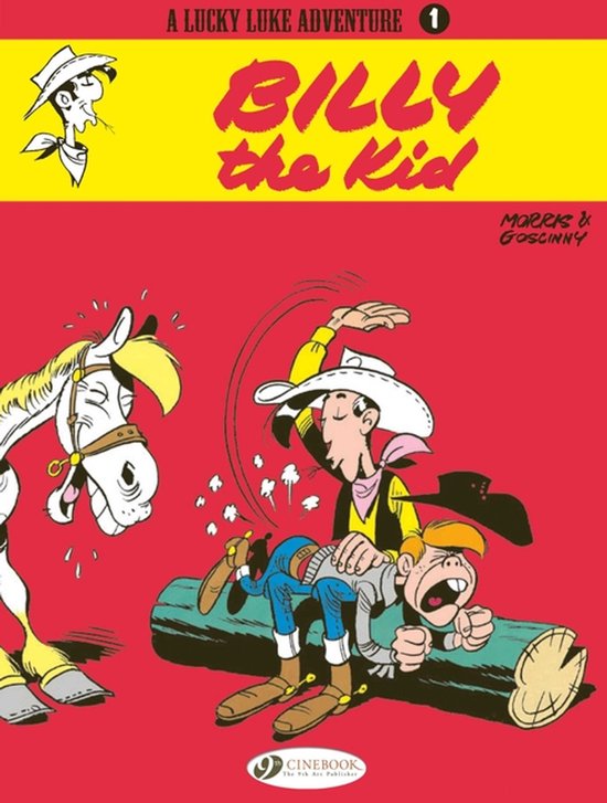 Lucky Luke stripboek 'Billy the Kid', Lucky Luke slaat Billy the Kid op een boomstronk.