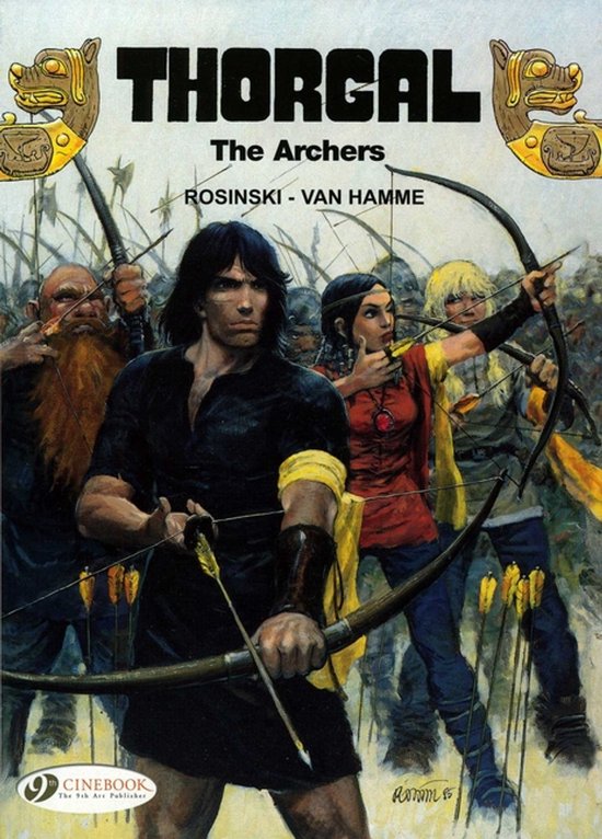 Stripboek omslag met Thorgal en boogschutters in gevecht. Boven "THORGAL The Archers".