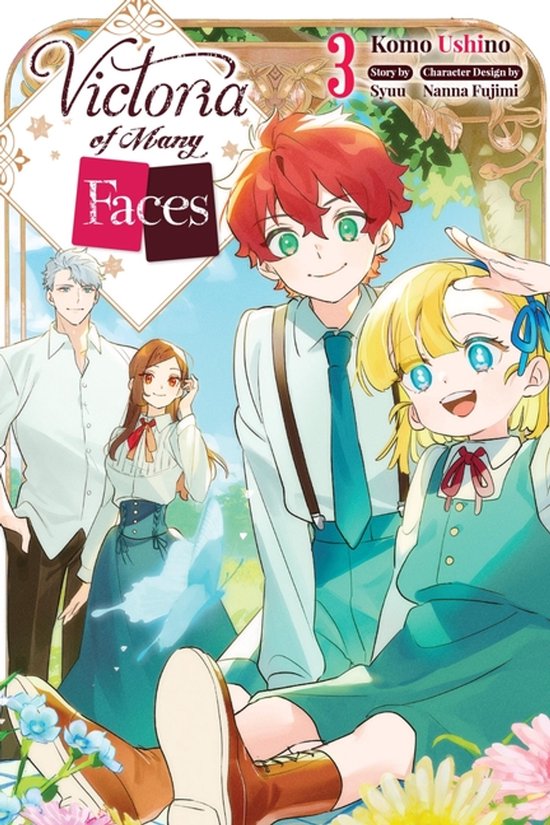 Boekomslag van Victoria of Many Faces, deel 3, met vier anime-personages.
