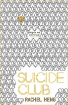 Boek 'SUICIDE CLUB' van RACHEL HENG. Cover met een patroon van hartjes en de tekst 'Original and subversive'.