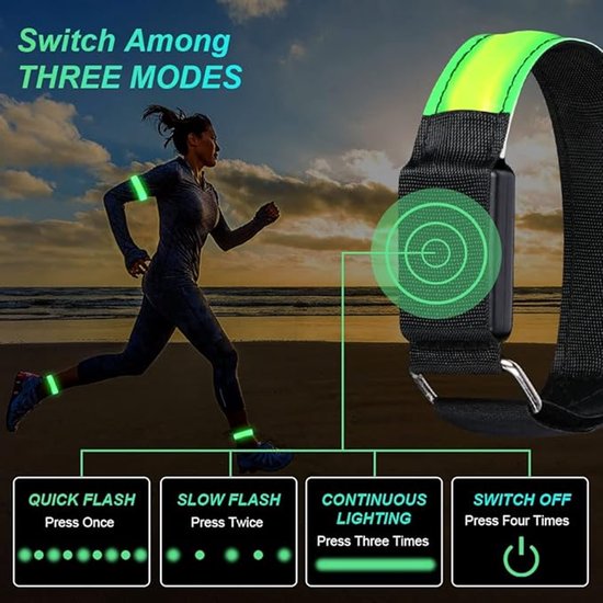 Siècle des Lumières de course - Lot de 2 - Bracelet de marche pour tapis roulant - Bracelet de sport - Rechargeable - Bracelet LED- LED - Lumière réfléchissante pour la course - Convient pour la Course à pied et le Vélo - Vert