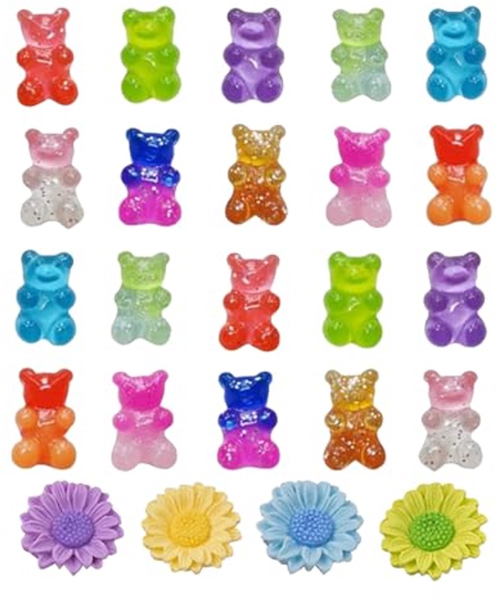 Kleurrijke Schoen Charms voor Clogs - 24 Stuks Leuke Resin Beren en Bloemen