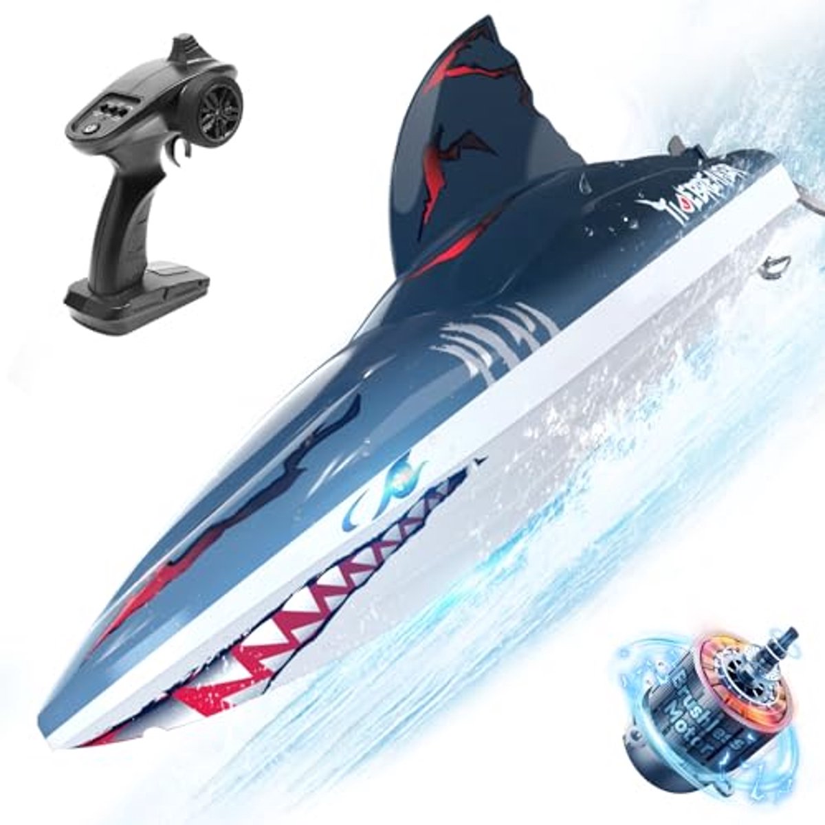 RC haai boot - Hoogwaardige afstandsbediening, 48+ KM/h, Zelfrichtend met LED-verlichting, Perfect zomer speelgoed
