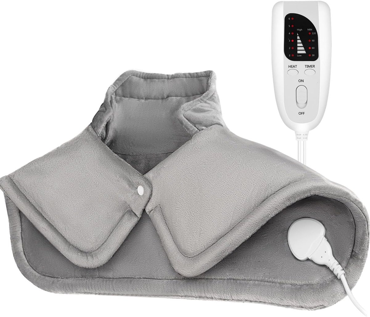 Elektrisch Verwarmingskussen - Voor Nek en Schouders - 6 Warmtestanden & 4 Tijdsinstellingen - Snel Therapeutische Warmte - Met Autouitschakeling - Zilvergrijs - 58x42 cm - 1 Stuk