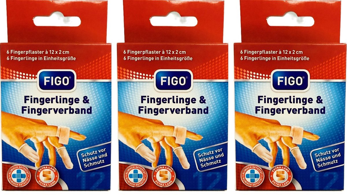 Figo 3 x 12 Vingerpleisters met vingercondooms -18 pleisters, 18 vingercondooms - extra lange pleisters
