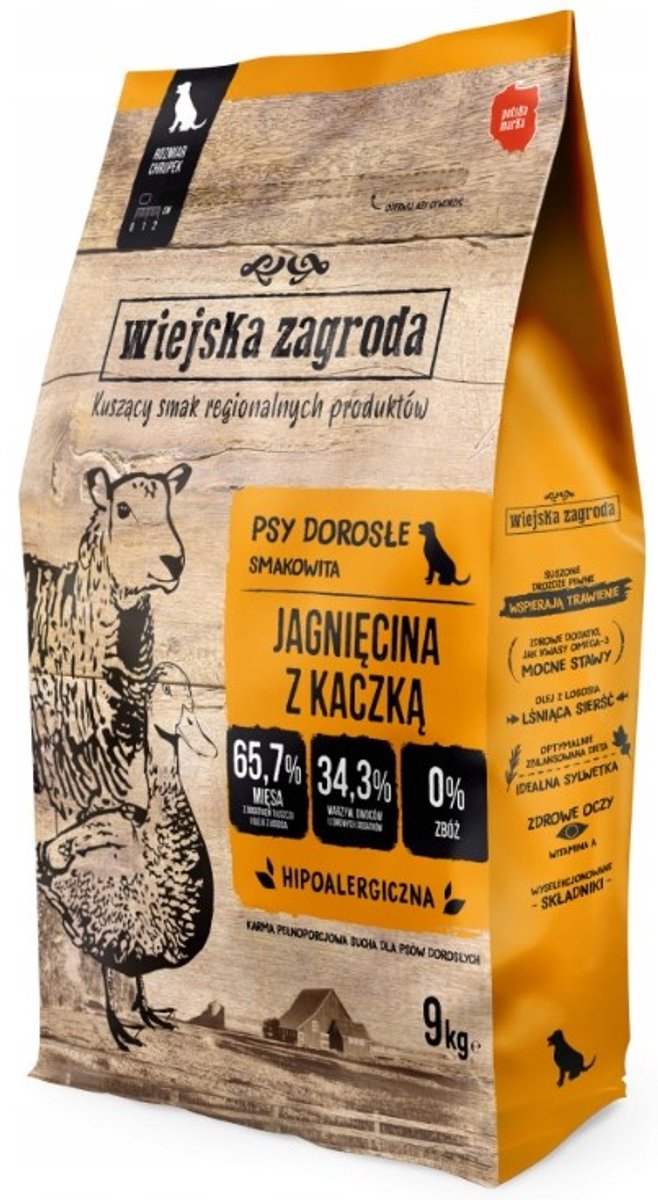 WIEJSKA ZAGRODA Wiejska Zagroda - Droogvoer voor Honden - Lam & Eend - Graanvrij - Hoge Verteerbaarheid - Gezonde Vacht - Natuurlijk Recept