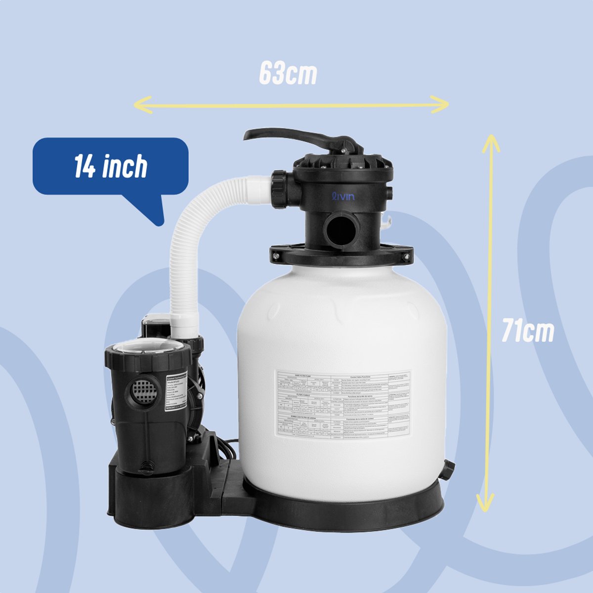 LIVIN' Zandfilterpomp 14 Inch - Zwembadfilterpomp - Zandfilterpomp - Zandfilterpomp voor Zwembad - Filterpomp Zwembad - Geschikt voor Bestway en Intex - Tank 14 Inch - Met Controller - 12.000M3 per uur - Geschikt voor zwembaden van 60-80m3 – foto 3