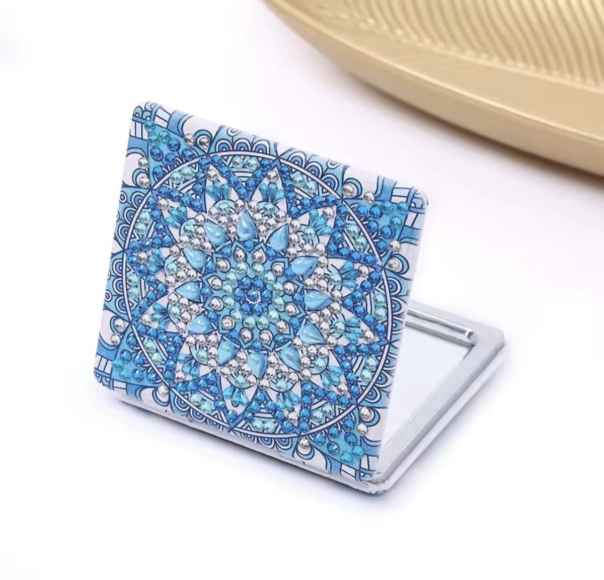 Diamond painting - Spiegeltje - 7 x 7 cm - Met kleur diamanten bling - 1 stuks - Blauw mandala - Diamond painting volwassenen - Hobby - Knutselen - Vrije tijd - Puzzel
