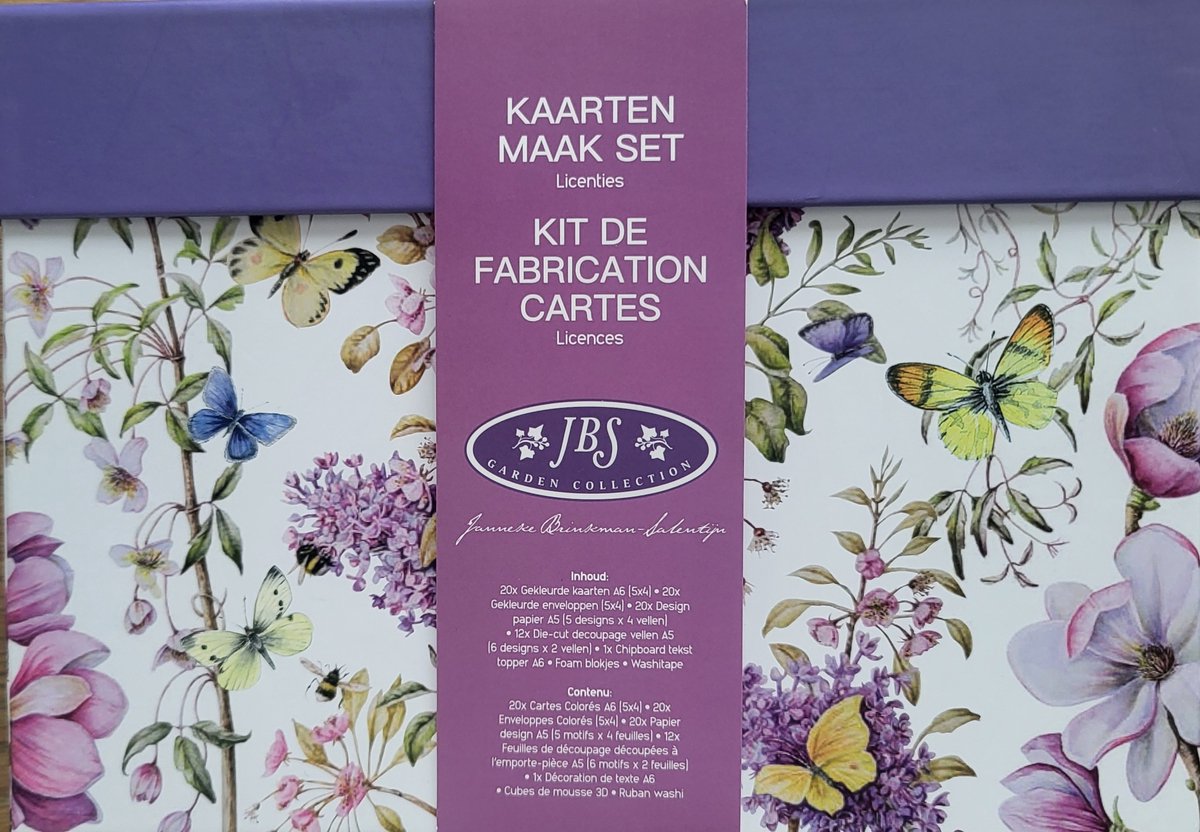 Kaarten maak set bloemen en vlinders Janneke Brinkman - 20 kaarten om zelf te maken met enveloppen - 6 verschillende designs - met foam en washitape