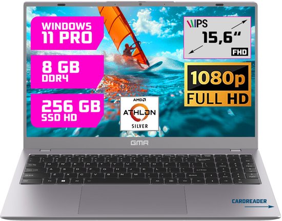 GMR 15.6" Laptop voor Thuis & Studie - Athlon Silver - 8GB/256GB - Windows 11 Pro