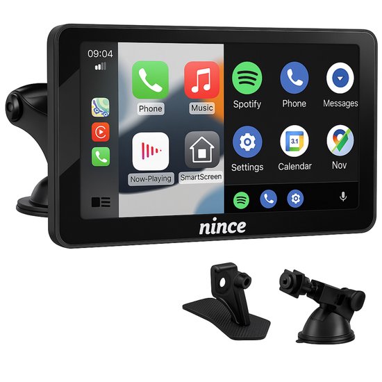 Nince 7 inch draadloos CarPlay scherm – Apple CarPlay & Android Auto touchscreen navigatie en handsfree bellen auto