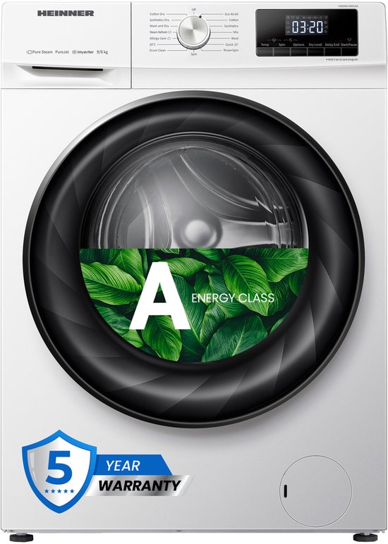 Heinner HWDM-H10614A Was-droogcombinatie – 10 kg Wassen / 6 kg Drogen – 1400 tpm – Energieklasse A / D – Stoomfunctie – Inverter Motor – LED Touch Display – 5 Jaar Garantie
