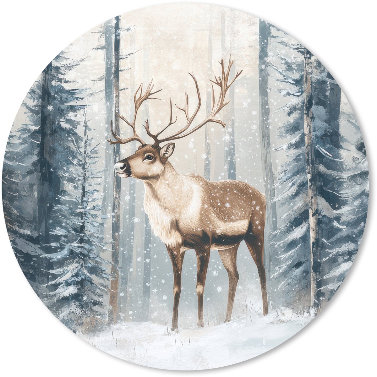 Muismat rond 20x20 cm - Mousepad Rendier - Sneeuw - Woud - Wit - Ronde muismatten