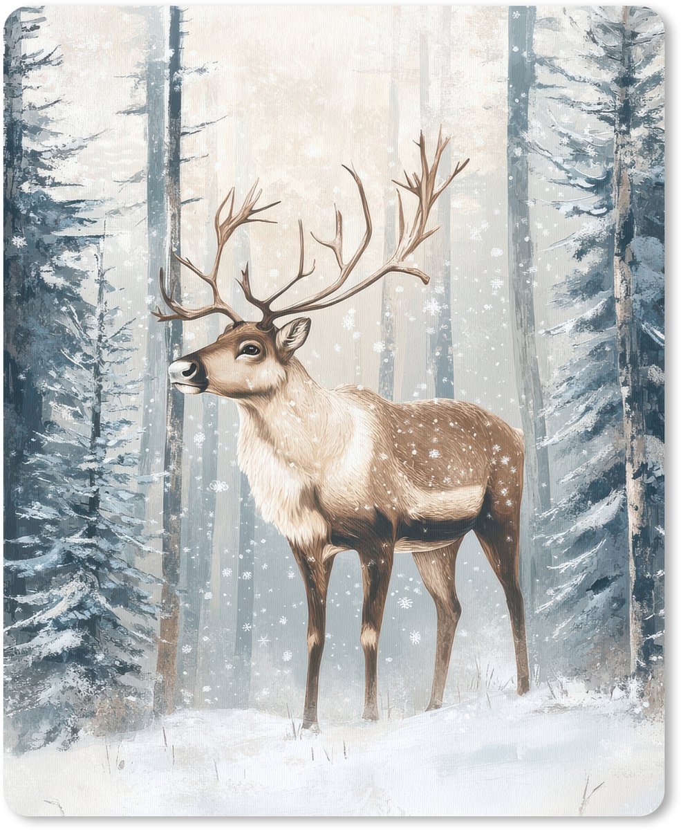 Muismat 19x23 cm - Mousepad Rendier - Sneeuw - Woud - Wit - Muismatten