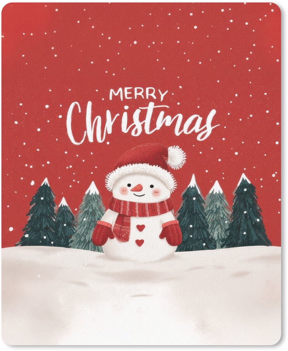 Muismat 19x23 cm - Mousepad Kerstgroet - Sneeuw - Rood - Muismatten