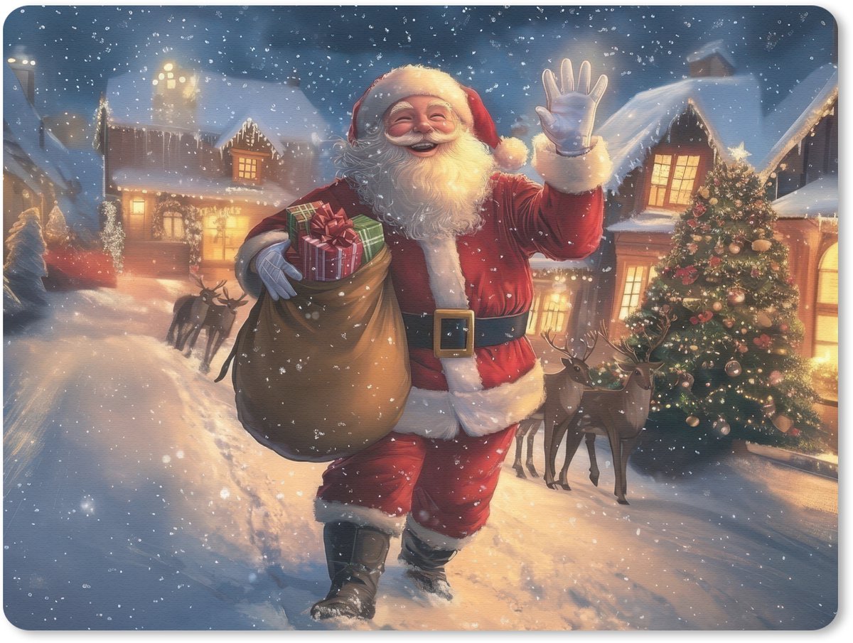 Muismat 23x19 cm - Mousepad Kerstman - Dorp - Hert - Donker - Muismatten