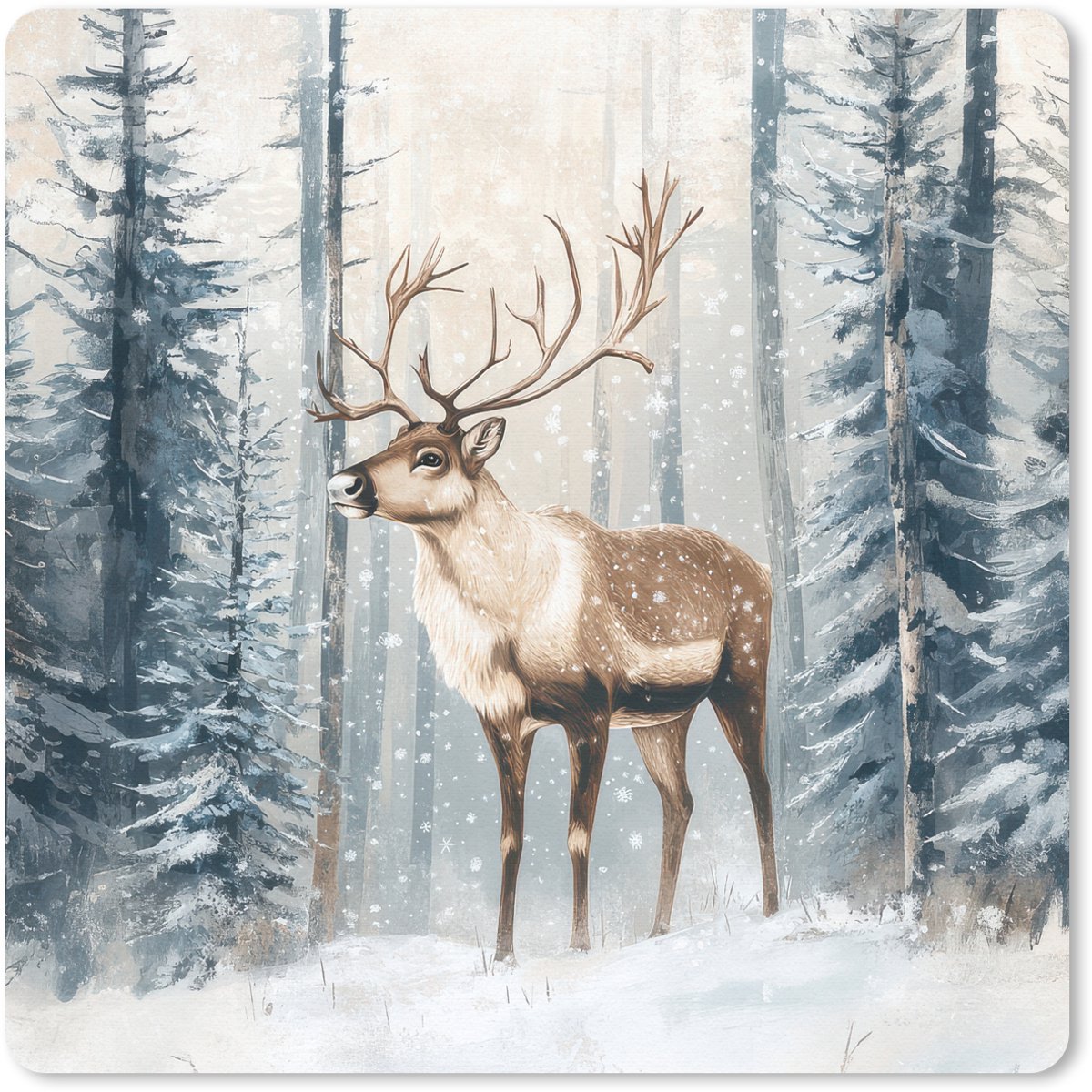 Muismat 30x30 cm - Mousepad Rendier - Sneeuw - Woud - Wit - Muismatten