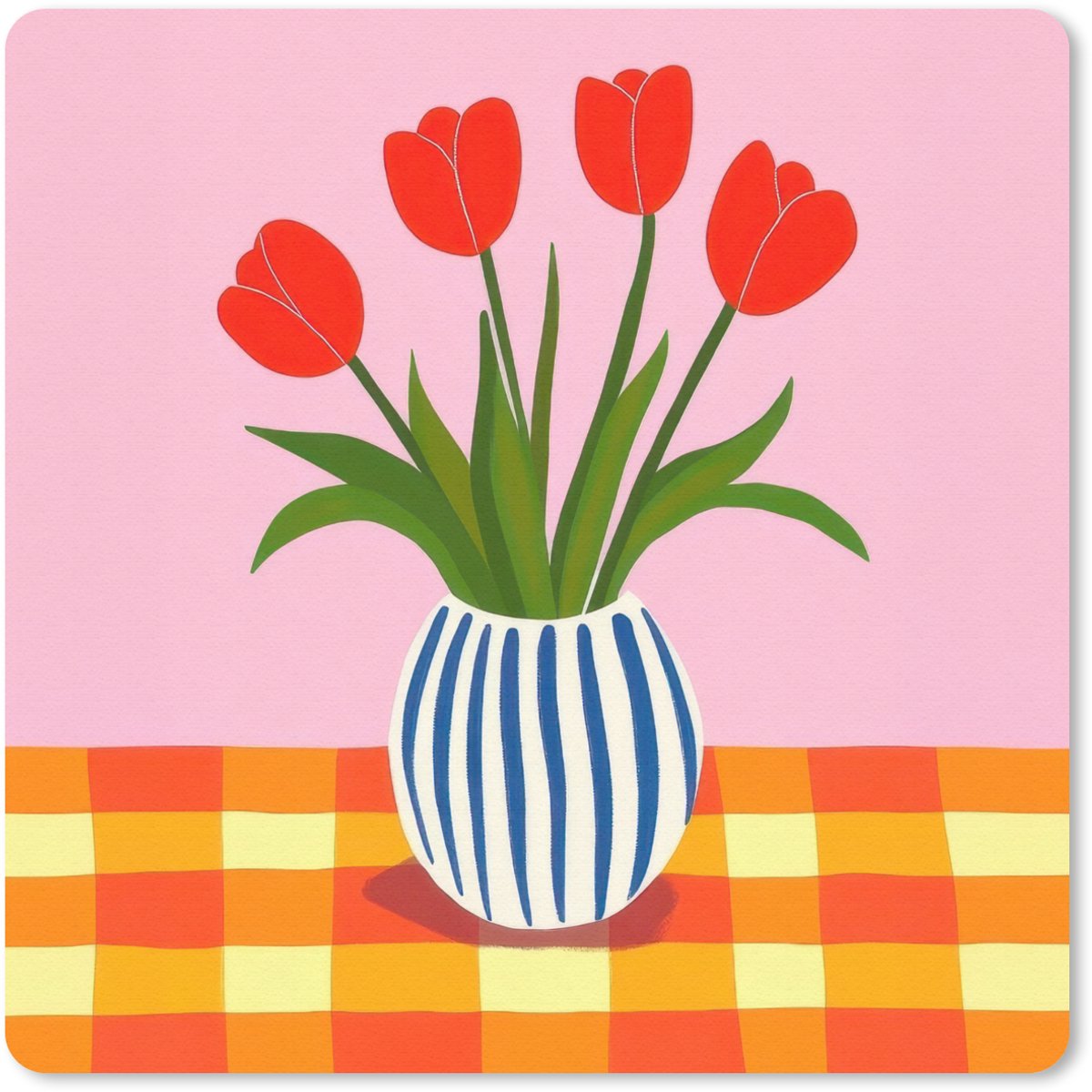 Muismat 30x30 cm - Mousepad Tulpen - Roze - Vaas - Muismatten