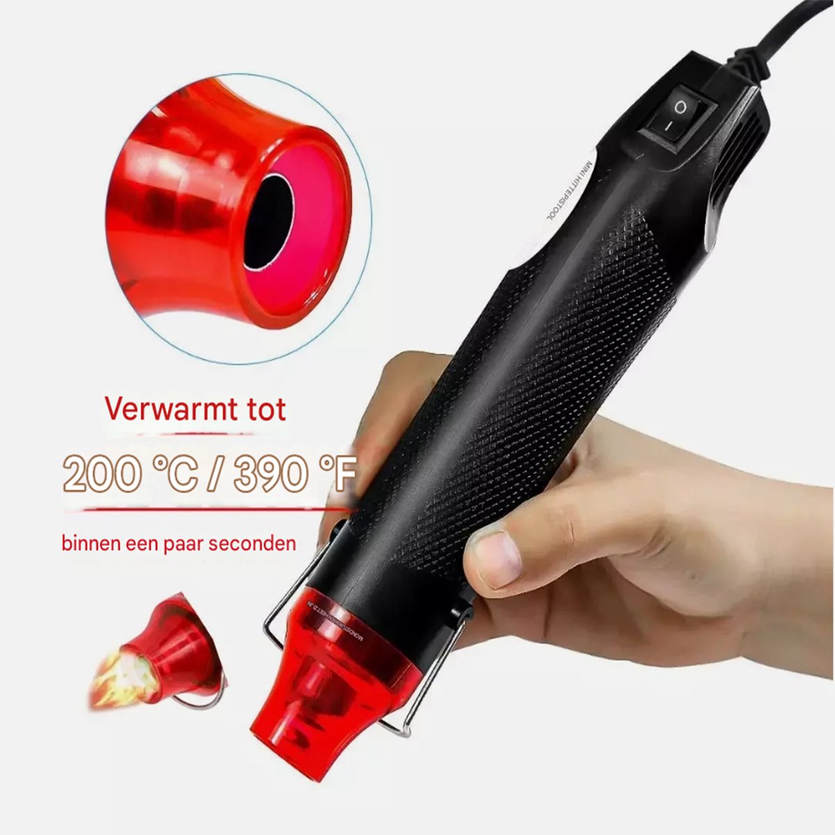 Gsedaox-Heteluchtpistool / Verfafbrander 300W 220V - 200°C -Heatgun- Warmtepistool- Doe-het-zelf -Rood Zwart