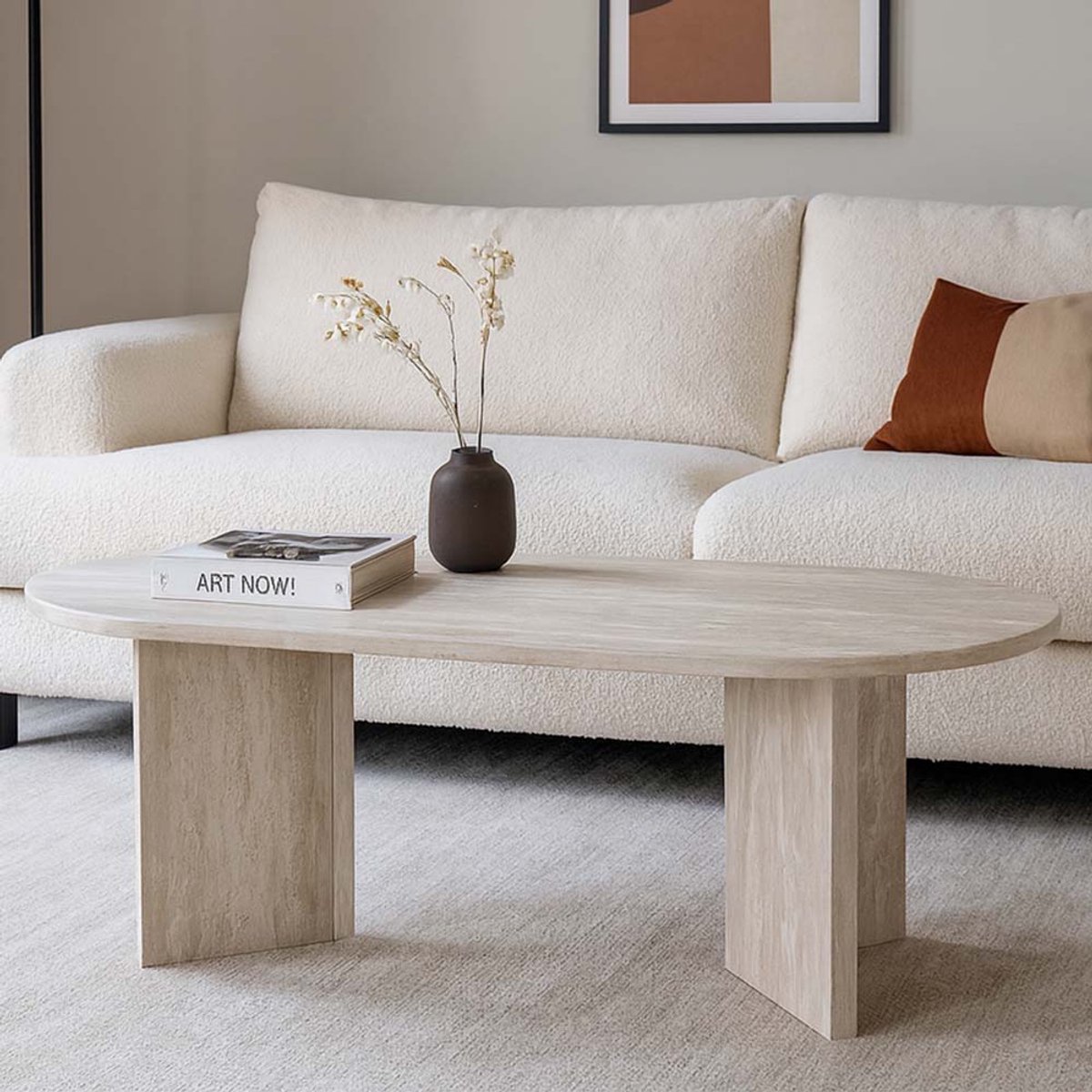 Milton & Oldbrook Salontafel 120 cm Kavarna Travertinlook Licht grijs