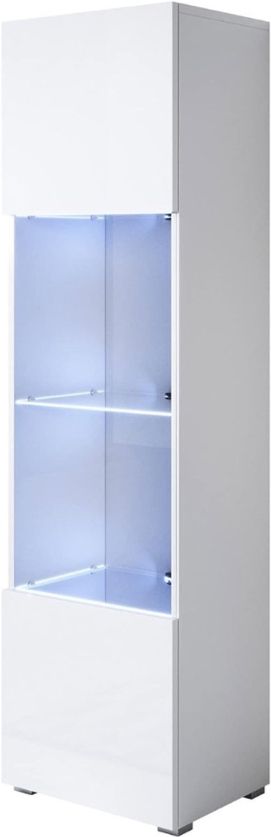 VIN® Vitrinekast Met Led Verlichting - Vitrinekast Met Glas - Vitrinekasten Woonkamer - Verzamelkast - Vitrine Kast Voor in de Keuken, Woonkamer, Eetkamer, Slaapkamer – Wit - 40 x 167 x 29 cm