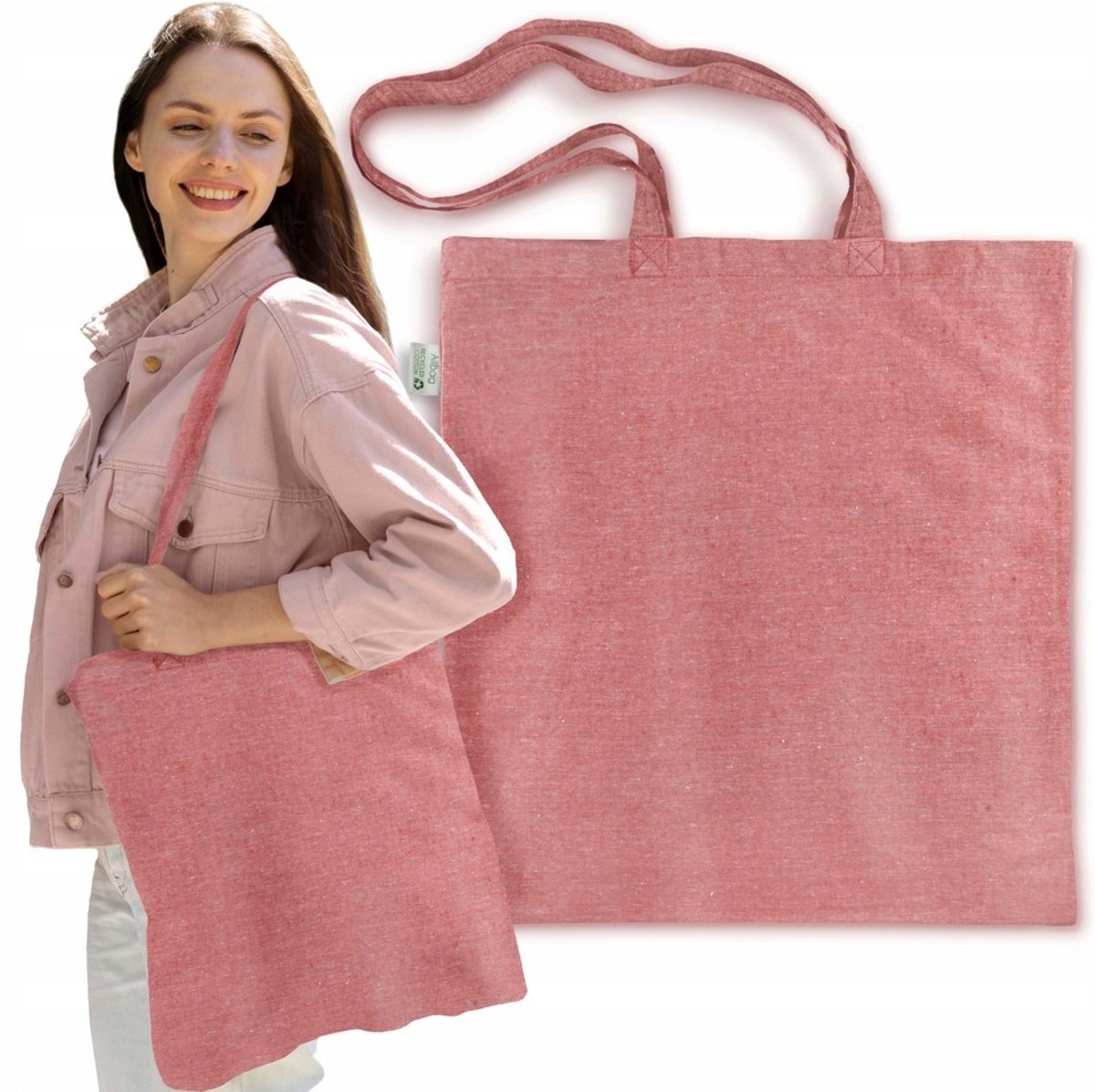 Duurzame Rode Melange Katoenen Boodschappentas 38x42cm - Gerecycled