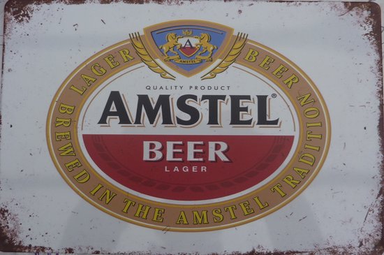 Amstel Bier Metalen Wandbord, Maat:30x20 cm - Drank-Werkplaats-Garage-Classic Car-oldtimer-Man Cave-Wandbord Mancave-Kroeg decoratie-Tekstbord-Metalen wanddecoratie