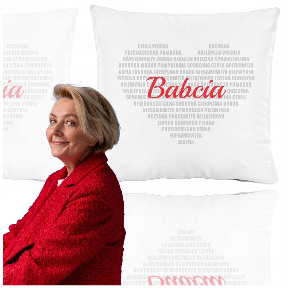 Antiallergische Babcia Kussen 40x40cm Wit Hart Print - Zacht & Comfortabel