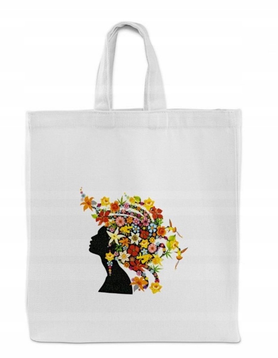 Wit katoenen shopper tas 28x8x32 cm met bloemenprint