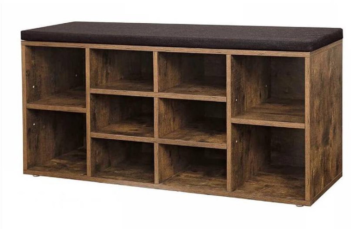 Schoenenbank 104 x 30 x 48 cm Bruin Met 10 Open Vakken Zacht Comfortabel Kussen Schoenenrek Opbergkast Stevig Duurzaam Voor Hal Slaapkamer